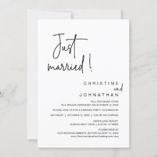 Just Married, Wedding Elopement Dinner Party Invit Invitation
