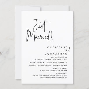Just Married, Wedding Elopement Dinner Party Invitation