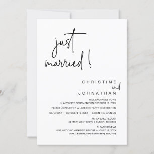 Just Married, Wedding Elopement Dinner Party Invitation