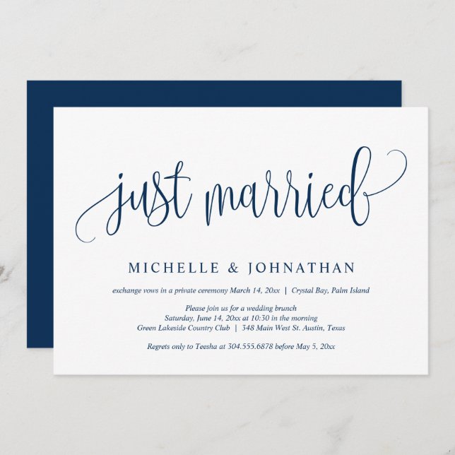 Just Married, Wedding Elopement Party Celebration  Invitation (Front/Back)