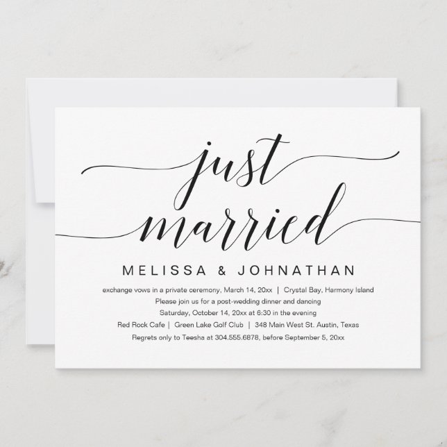 Just Married, Wedding Elopement Party Celebration  Invitation (Front)