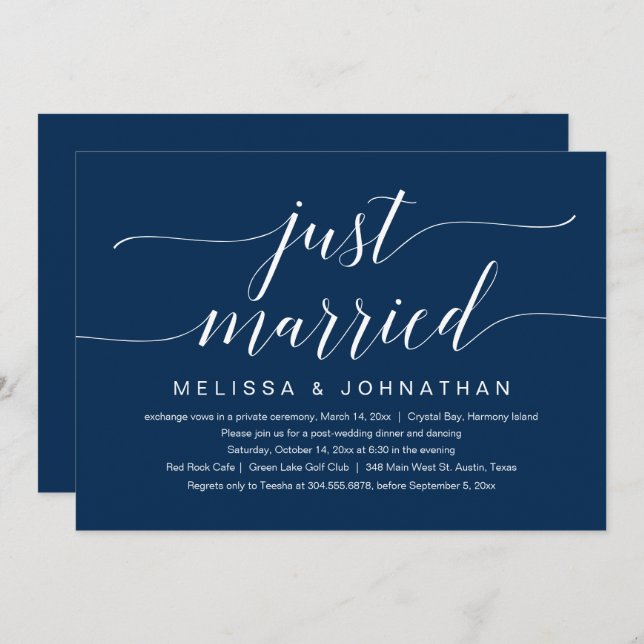 Just Married, Wedding Elopement Party Celebration  Invitation (Front/Back)