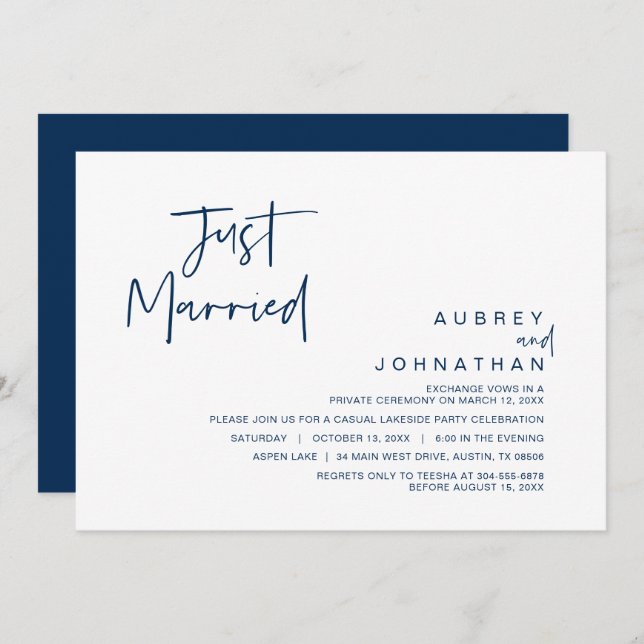 Just Married, Wedding Elopement Party Invitation (Front/Back)