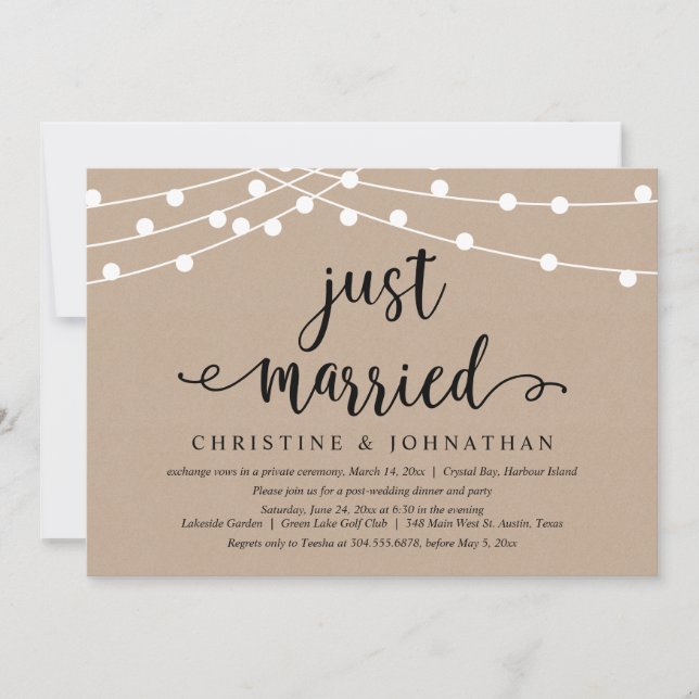 Just Married, Wedding Elopement Party  Invitation (Front)