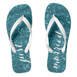 Just Married Wedding Flip Flops (Turquoise)