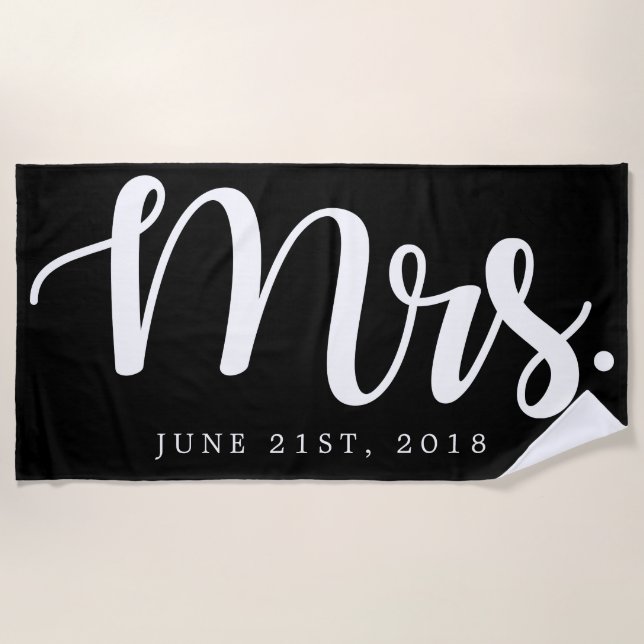 Just Married | Wedding Honeymoon Beach Towel (Front)