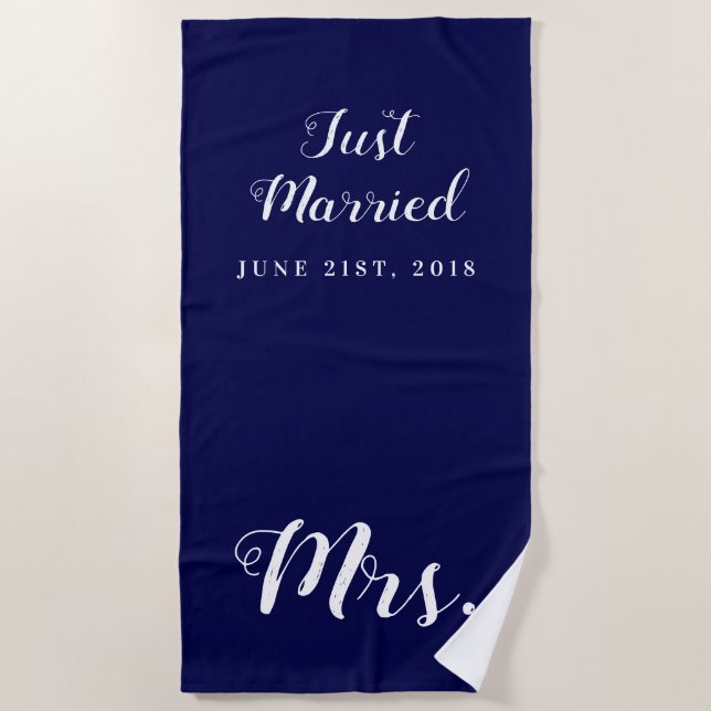 Just Married | Wedding Honeymoon Beach Towel (Front)