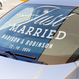 Just Married Wedding Modern Script Car Signage Window Cling
