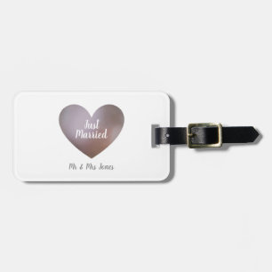 Just Married, wedding pearl & purple heart tag
