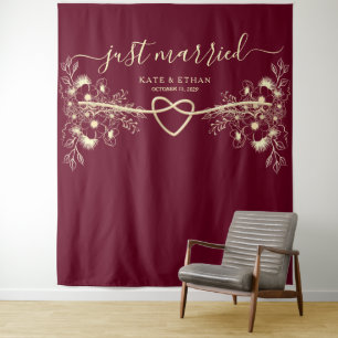 Just Married Wedding Photo Booth Backdrop Tapestry