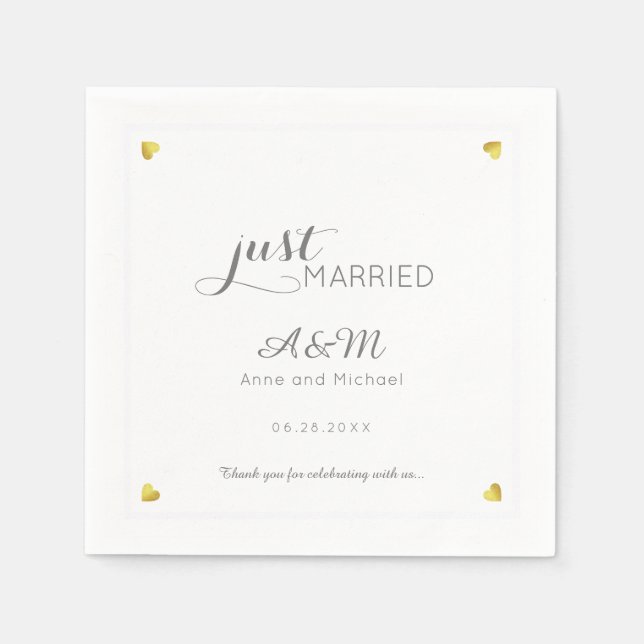 just married . wedding reception standard cocktail napkin (Front)