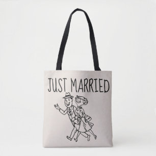 JUST MARRIED WEDDING RETRO GIFT TOTE PURSE BAG