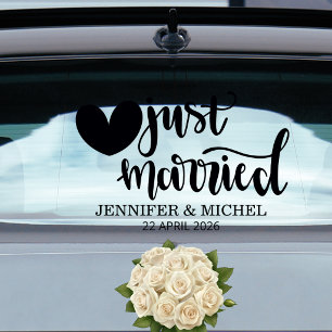  Just Married Wedding with black heart Car Window Cling