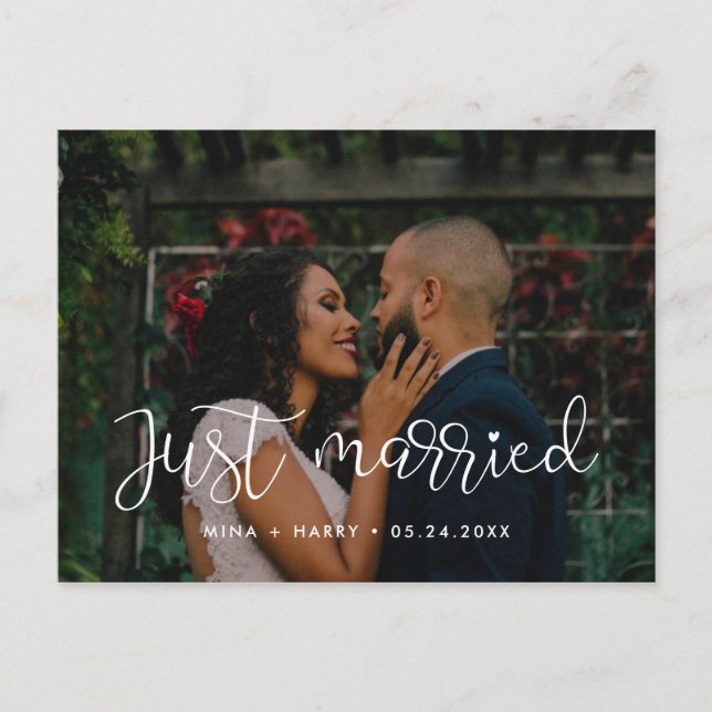 Just married Whimsical wedding photo Postcard (Front)