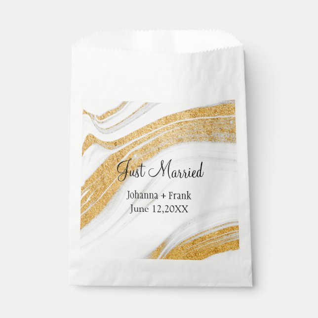Just Married White and Gold Agate Favour Bags (Front)