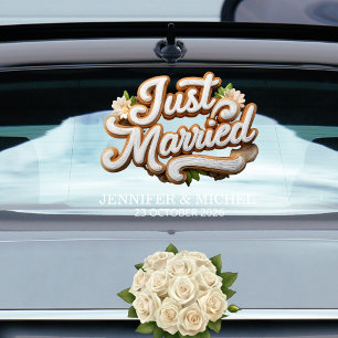 Just Married white gold script wedding car Window Cling