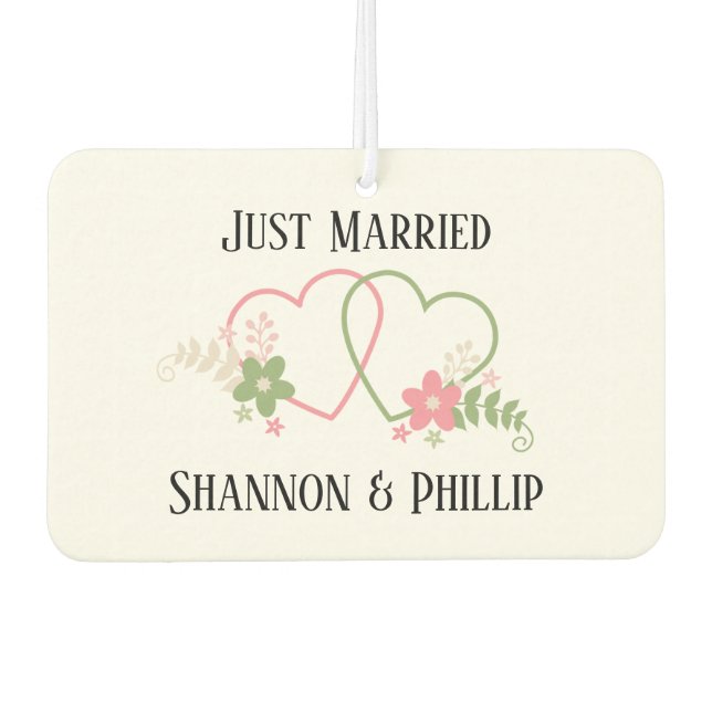 Just Married with Bride & Groom Names Wedding Date Car Air Freshener (Front)
