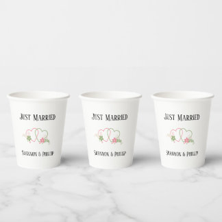 Just Married with Bride & Groom Names Wedding Date Paper Cups