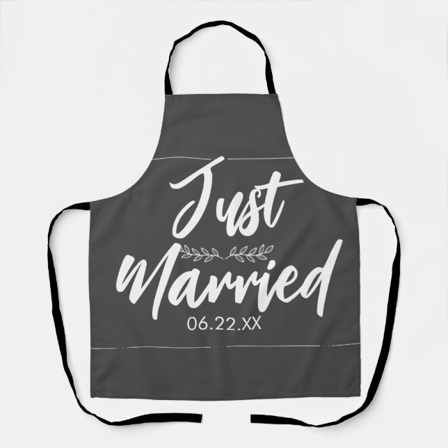 Just Married with Date Wedding Gift Cute Apron (Front)