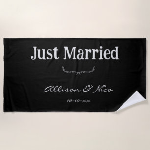 Just Married with Flourish Personalised Wedding Beach Towel
