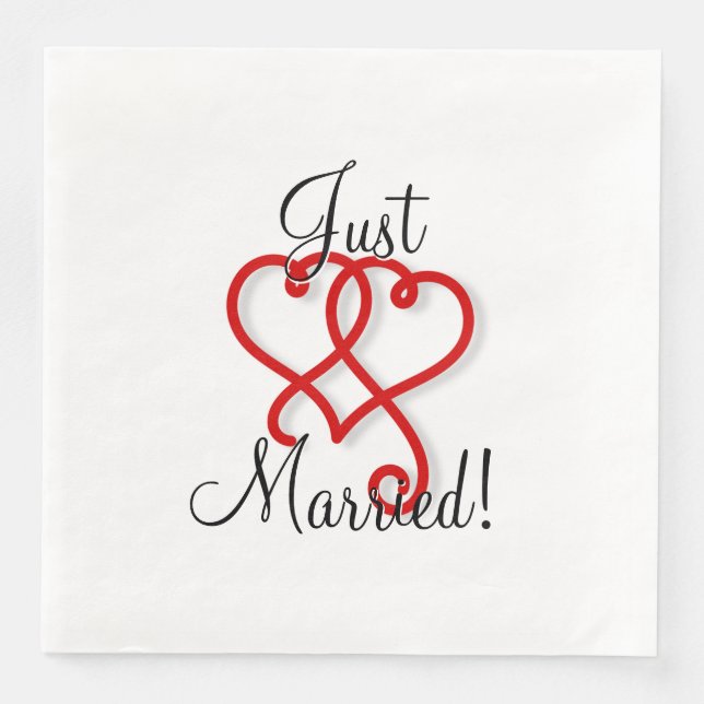 Just Married with Linked Swirly Hearts Napkin (Front)