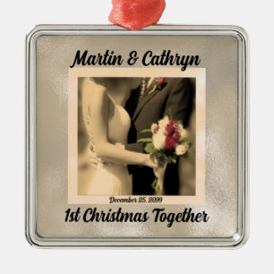 Just Married with Name and Year 1st Christmas Metal Tree Decoration