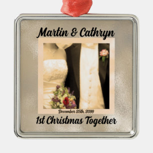 Just Married with Name and Year 1st Christmas Metal Tree Decoration