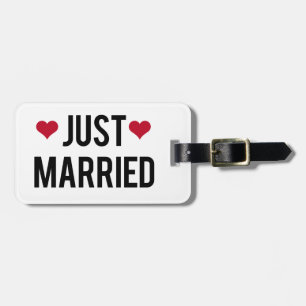 just married with two red hearts luggage tag