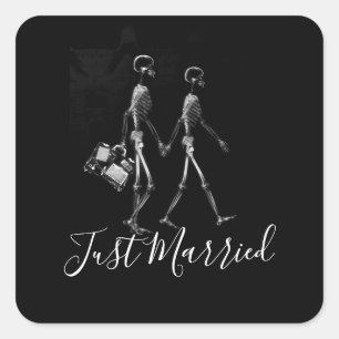 Just Married X-Ray Skeleton Honeymoon Couple  Square Sticker