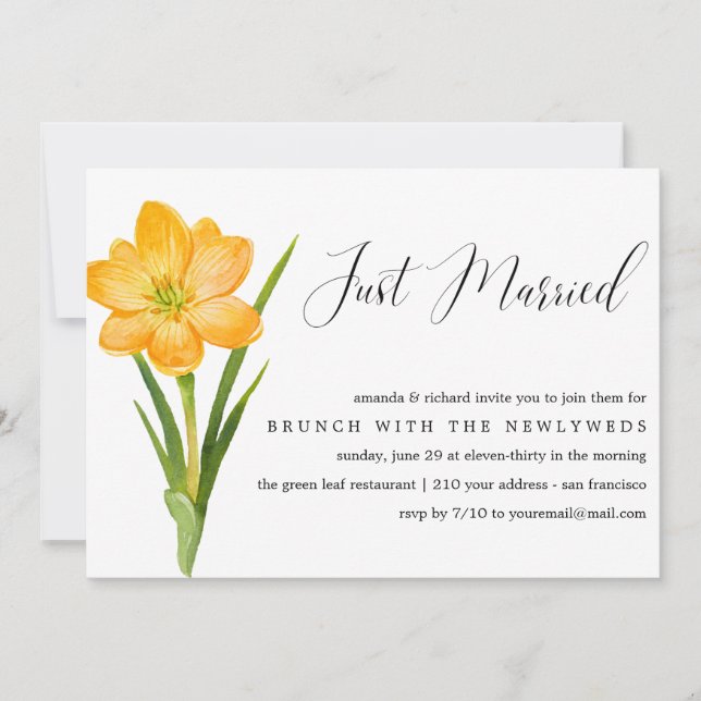 Just Married Yellow daffodil  post wedding brunch Invitation (Front)