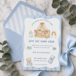 Just Moved Out of Mum's editable Place Baby Boy Invitation