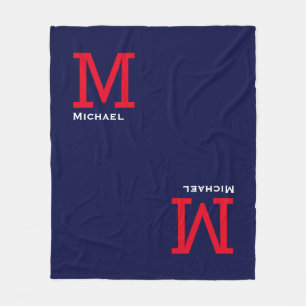 Just Name and Initial on Blue Fleece Blanket