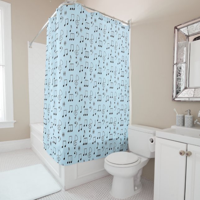 Just Noted Blue Shower Curtain (In Situ)