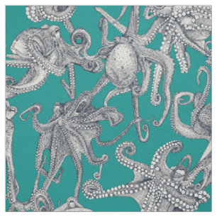 just octopuses indigo teal fabric