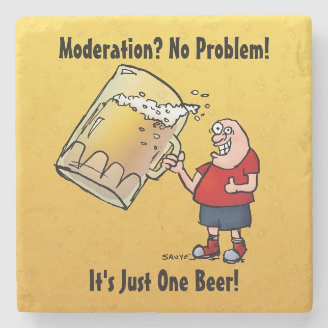 Just One BIG Beer Guy Cartoon Stone Coasters (Front)