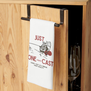 Just One More Cast White Red Beige Birthday Gift Tea Towel