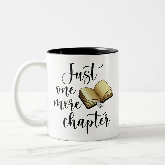 Just One More Chapter Black Gold Book Lovers Funny Two-Tone Coffee Mug (Left)