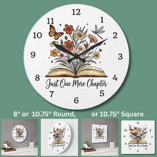 Just One More Chapter, Book, Flowers Butterfly, Large Clock