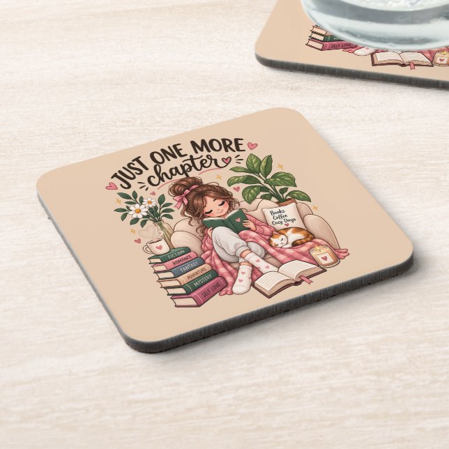Just One More Chapter – Cosy Book Lover Notebook Coaster (Left Side)