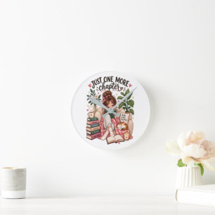Just One More Chapter – Cosy Book Lover Reading Round Clock