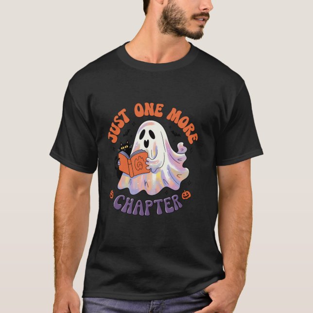 Just One More Chapter Cute Ghost Reading Black Cat T-Shirt (Front)