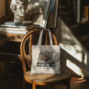 Just One More Chapter Floral Book Tote Bag