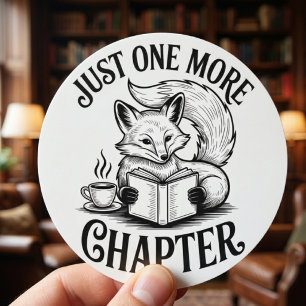 Just One More Chapter Fox Reading Classic Round Sticker