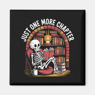 Just One More Chapter Skeleton Reading Cosy Books Magnet