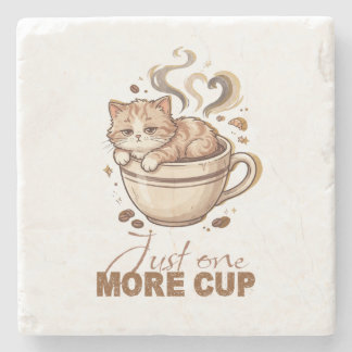 Just One More Cup Funny Cat Coffee Marble Coaster