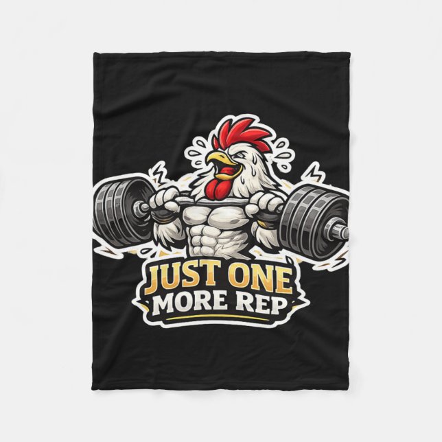 Just One More Rep - Funny Gym Chicken Workout Desi Fleece Blanket (Front)
