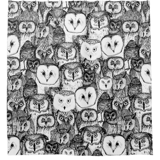 just owls black white shower curtain (Front)
