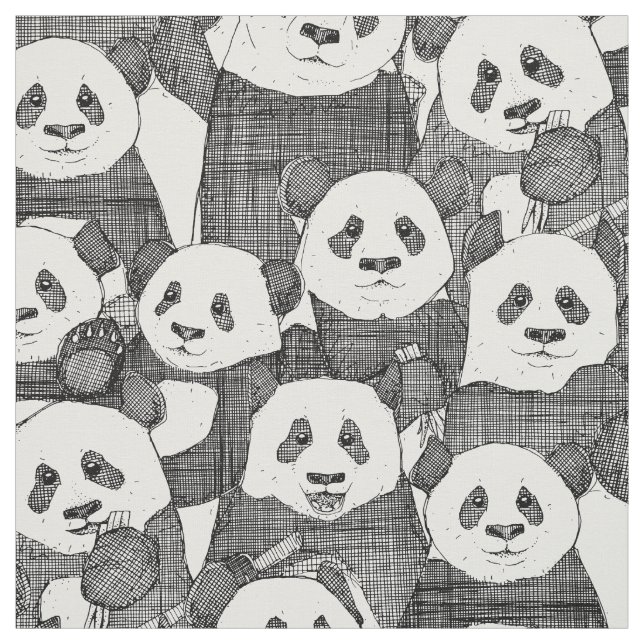 just panda bears black white fabric (Swatch)