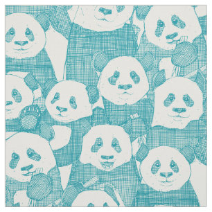 just panda bears lagoon natural fabric