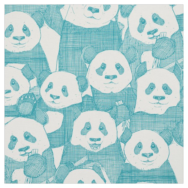 just panda bears lagoon natural fabric (Swatch)